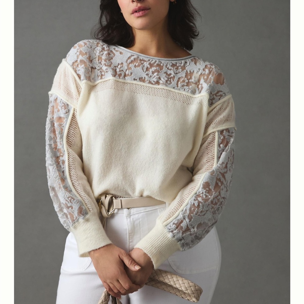 By Anthropologie Sheer Balloon-Sleeve Sweater Size XL